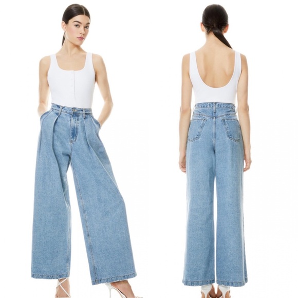 Alice + Olivia Pants Womens Kate Deep Pleat Jeans - Not Yours - Size 25 - Picture 2 of 9